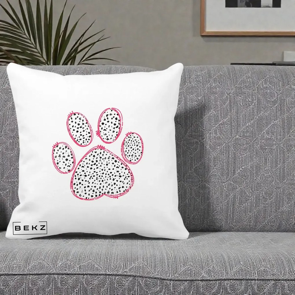 Perna Personalizata Labuta Dalmatian Roz Neon, 40x40 cm, Alba Mata, Husa Detasabila, Perna Inclusa, BEKZ®