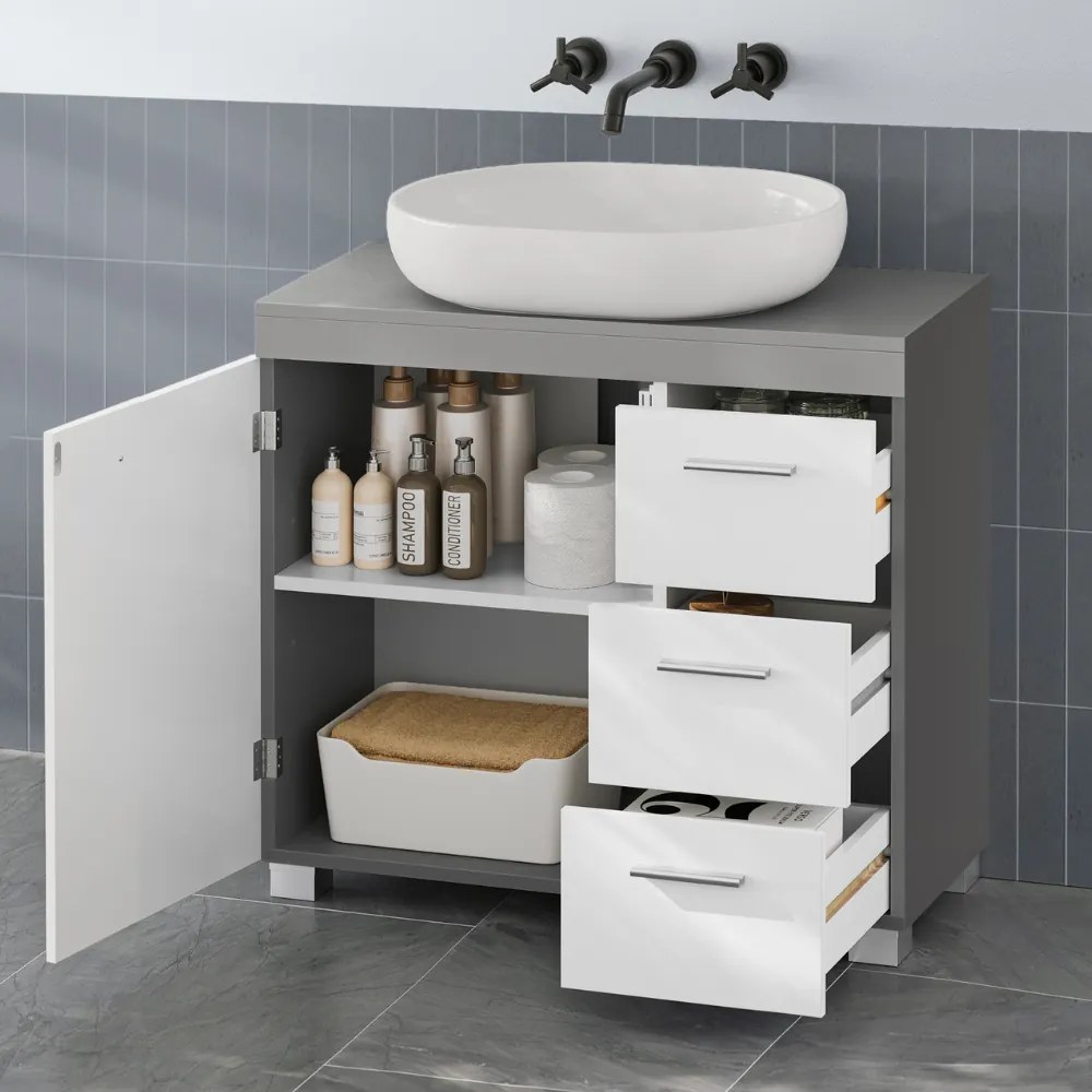 Dulap pentru chiuvetă IVY, 30x70x64 cm, alb/gri Vasagle