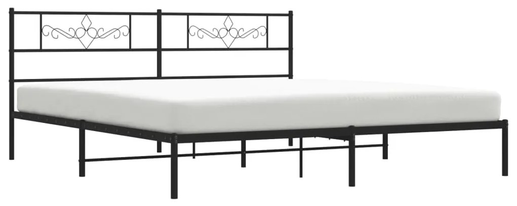 Cadru de pat metalic cu tablie, negru, 180x200 cm