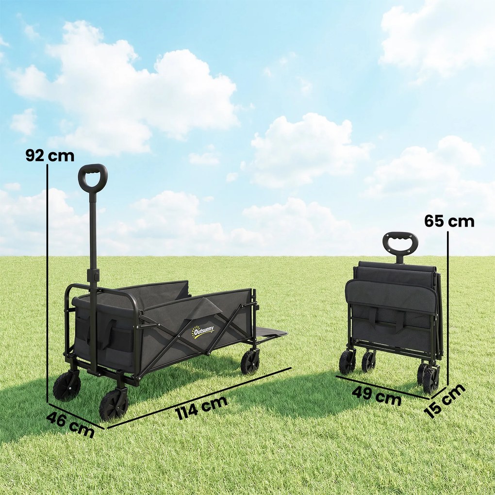Outsunny Cărucior de Grădină 72L Pliabil cu Mâner Reglabil, din Oțel și Material Oxford, 114x46x92 cm, Negru | Aosom Romania
