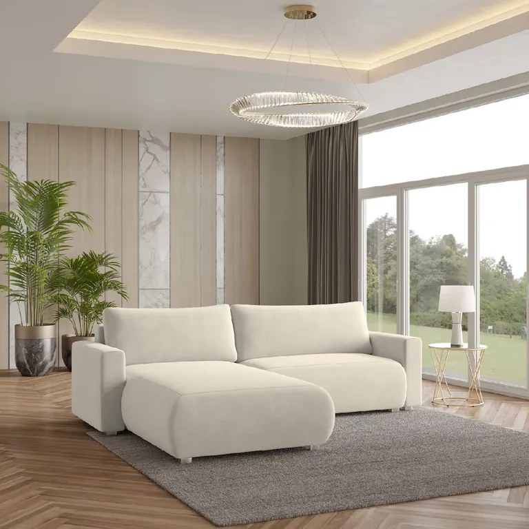 OFERTA Canapea de colt extensibila crem MONORA, reversibila Calitatea a II-a