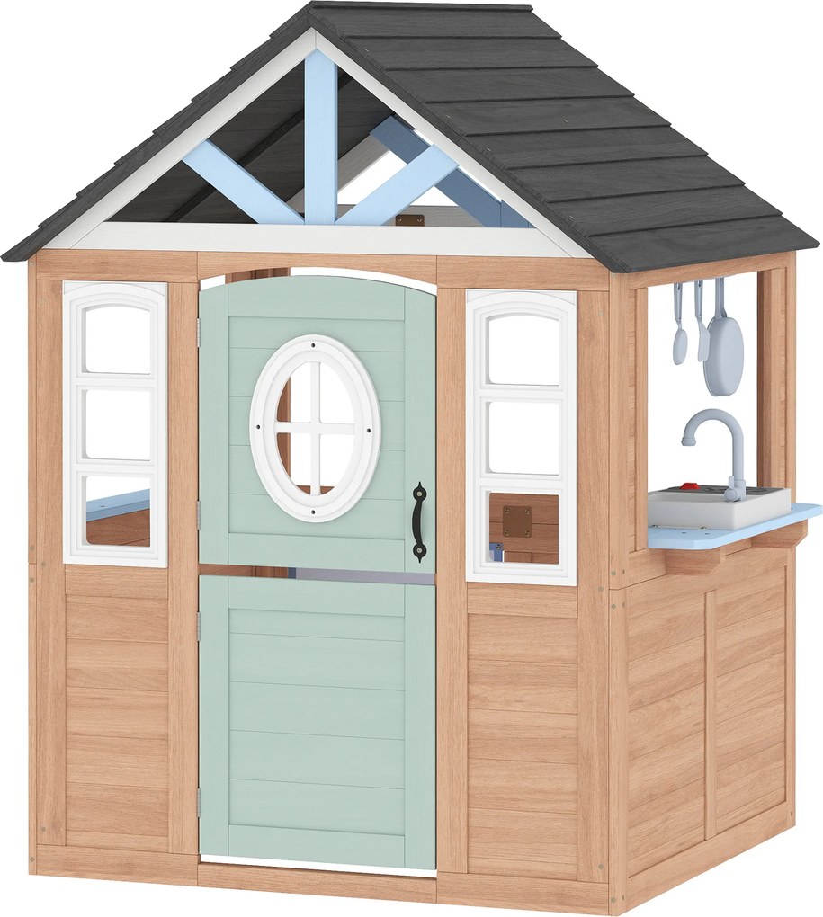 AIYAPLAY Căsuță de exterior și interior din lemn cu ușă pentru animale de companie Bucătărie de jucărie Ușă pe jumătate Lemn Natural | Aosom Romania