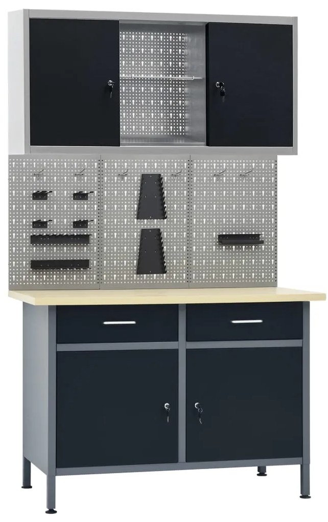 vidaXL Banc de lucru cu trei panouri de perete și un dulap