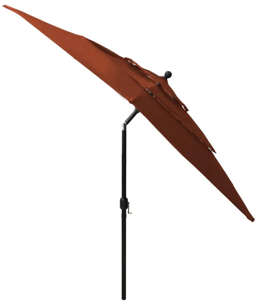 Umbrela de soare 3 niveluri, stalp aluminiu caramiziu 2,5x2,5 m Terracota, 2.5 x 2.5 m