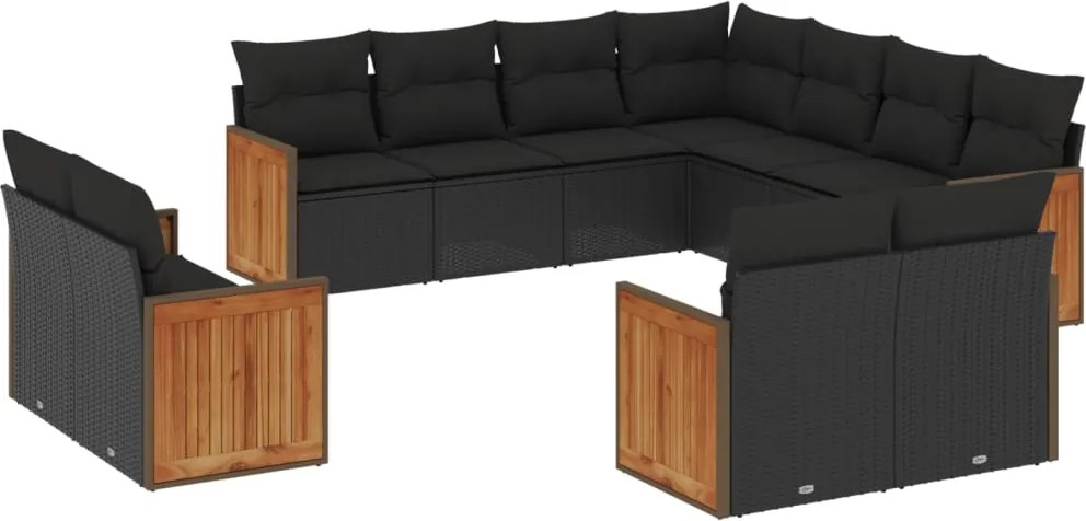 vidaXL Set canapele de grădină cu perne, 11 piese, negru, poliratan