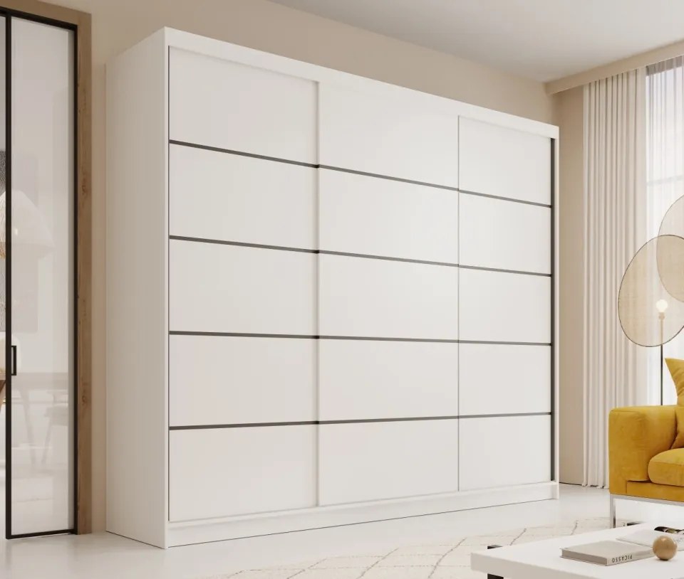 Dulap cu usi glisante, 250x58x215 cm, Andy 250, ADRK Furniture (Culoare: Alb / Negru)