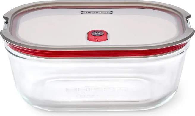 Cutie pentru alimente Black+Blum Stack+Nest FBGR-BX-L107, 1,2 l, dreptunghiulară, potrivită pentru cuptor, fără BPA, sticlă borosilicată, gri/roșu