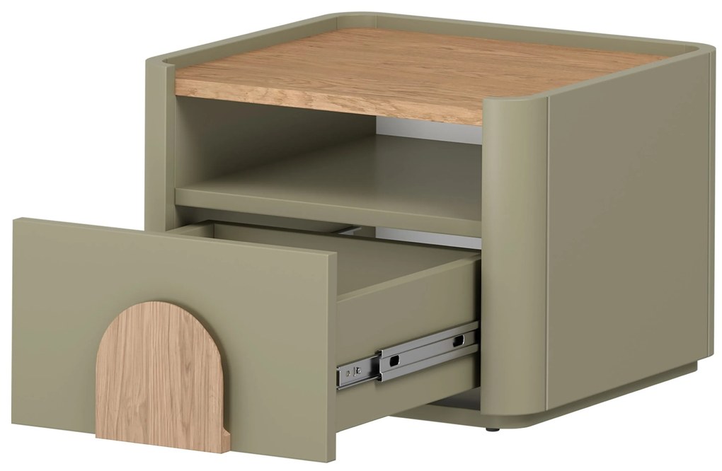 Noptieră Amilio 50 cm - eucalipt / stejar baltic dune / mânere stejar natural