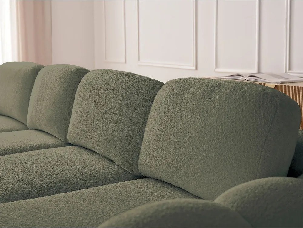 Colțar verde extensibil/cu spațiu de depozitare cu tapițerie din țesătură bouclé (cu colț pe partea dreaptă/cu șezlong) Montaigne – Bobochic Paris