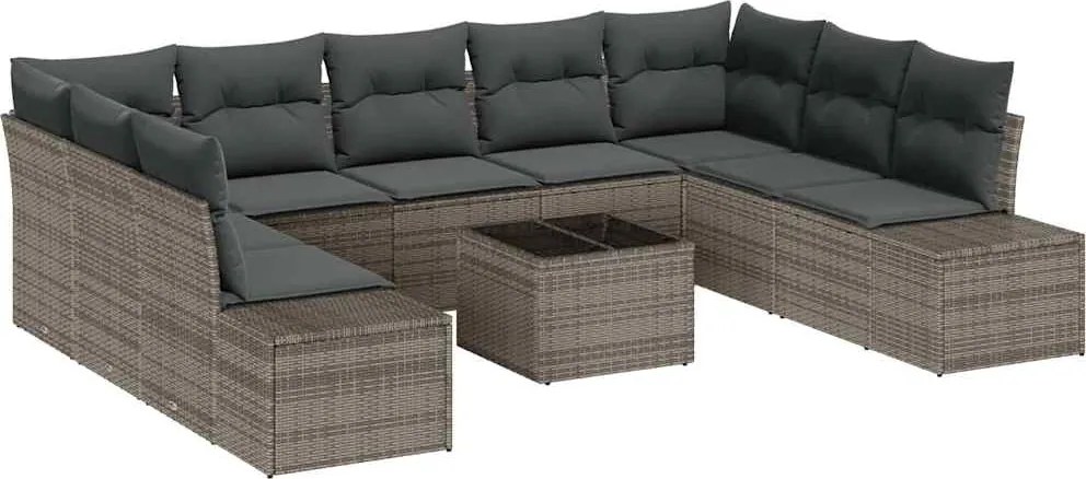 vidaXL Set de canapele pentru grădină cu pernă 10 pcs Gri poliratan