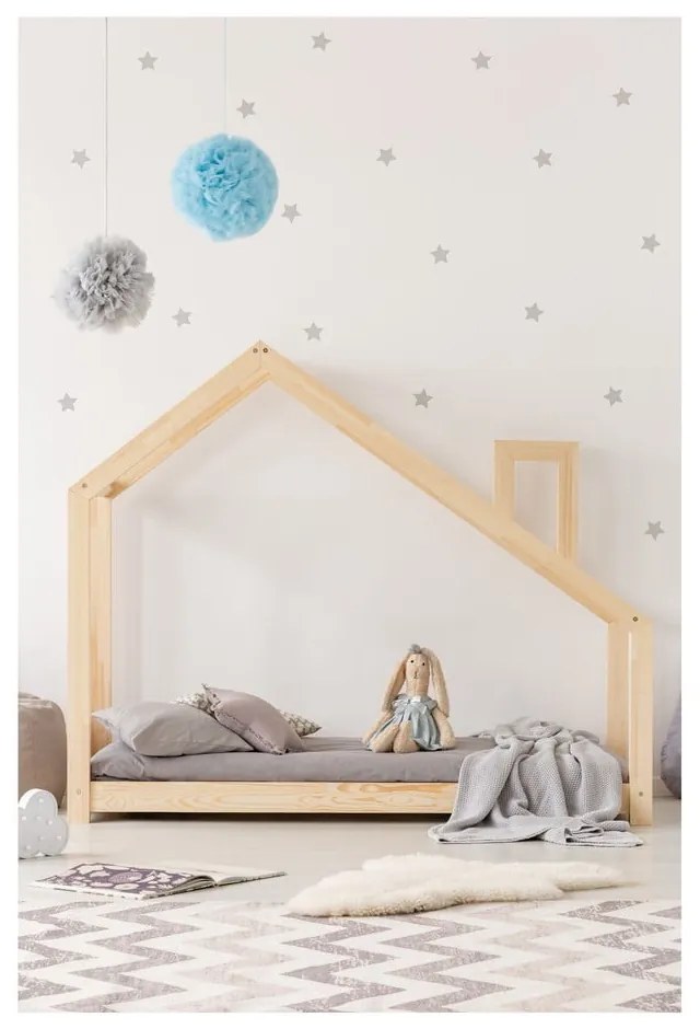 Cadru pat din lemn de pin, în formă de căsuță Adeko Mila DMS, 90 x 180 cm
