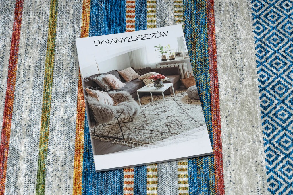 ANDRE 35950 covor lavabil Linii, geometric anti-alunecare - albastru / galben