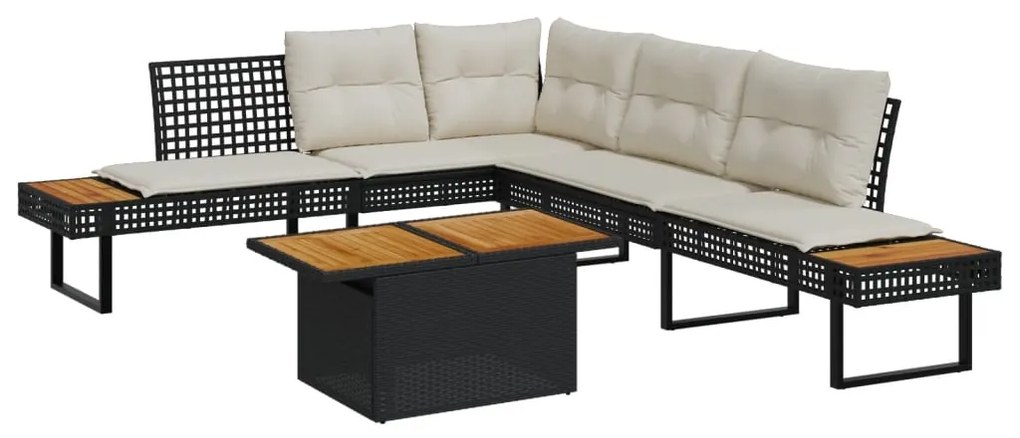 vidaXL Set canapea grădină 2 piese perne negru poliratan/lemn acacia