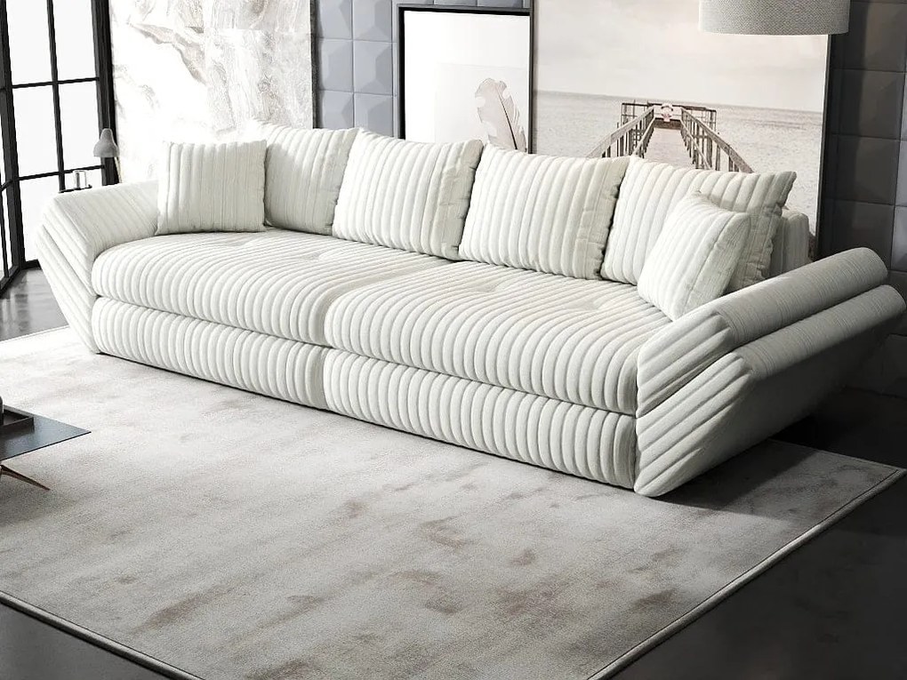 Canapea extensibilă dumonde cu ladă de depozitare si sezut confortabil din spuma high-density, Loana Ambience Ivory 300x100 cm