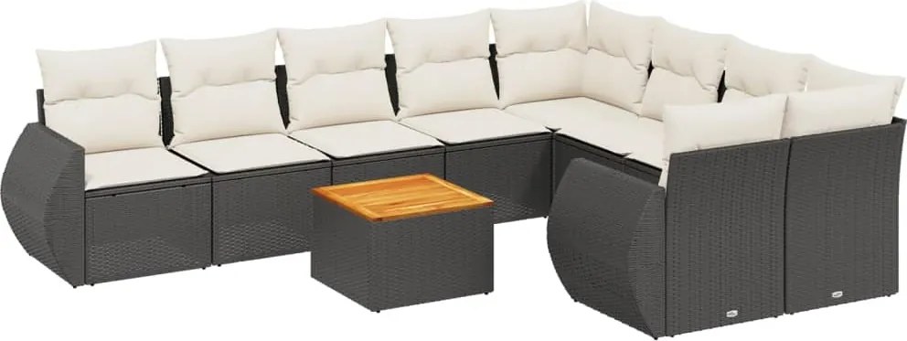 vidaXL Set canapele de grădină cu perne, 10 piese, negru, poliratan