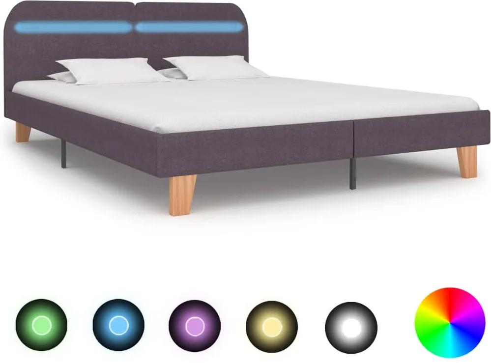 Cadru de pat cu LED-uri, gri taupe, 160x200cm, material textil