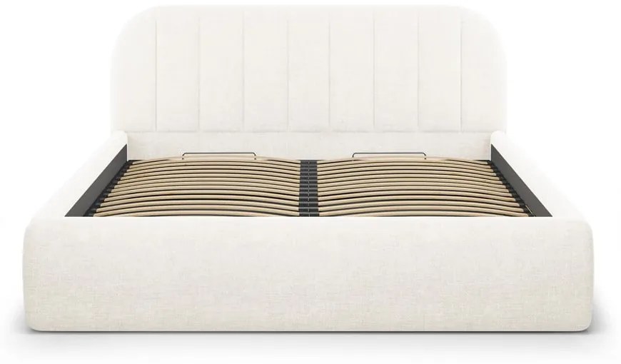 Pat matrimonial fildeș tapițat cu spațiu de depozitare cu somieră 180x200 cm Juno – Windsor & Co Sofas