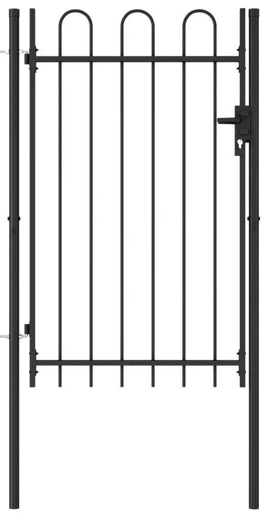 vidaXL Poartă de gard cu o ușă, vârf arcuit, negru, 1 x 1,5 m, oțel