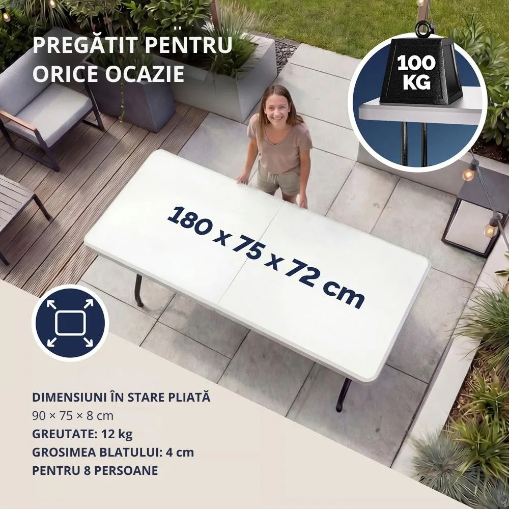Masa pliabilă pentru bufet KAMIL, 76x183x74cm, alb Casaria