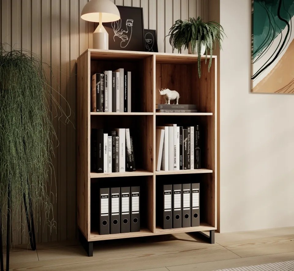 Biblioteca 90x130x40 cm, Aria, ADRK Furniture (Culoare: Natural / Negru)