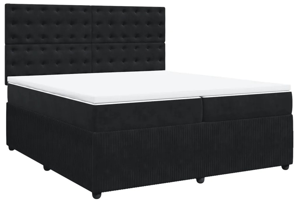 3292444 vidaXL Pat box spring cu saltea, negru, 200x200 cm, catifea