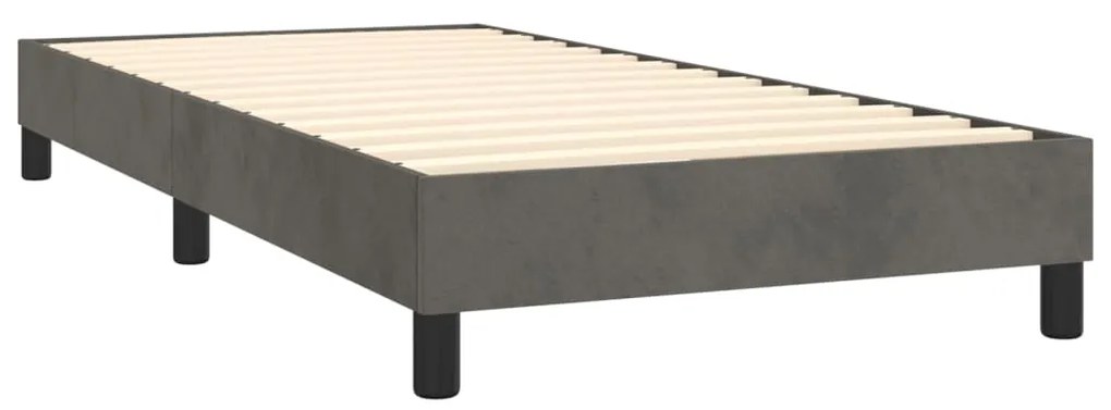 Pat box spring cu saltea, gri inchis, 90x200 cm, catifea Morke gra, 25 cm, 90 x 200 cm