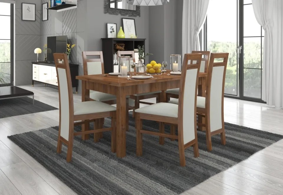 Set de masa extensibila si 6 scaune tapitate, RODOS 14, ADRK Furniture (Culoare: Sonoma)