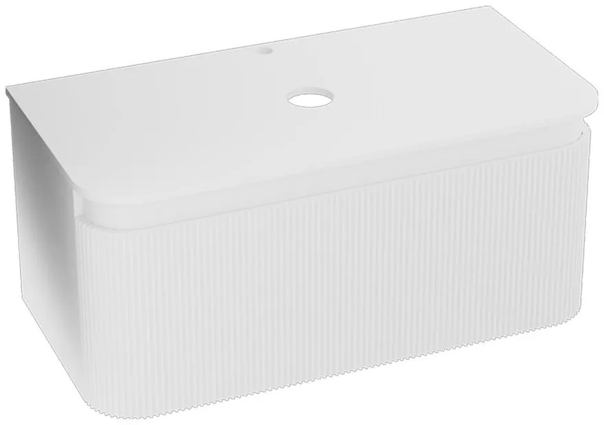 Set dulap baza suspendat Rune Hrafna 1 sertar 100 cm alb lucios si blat alb