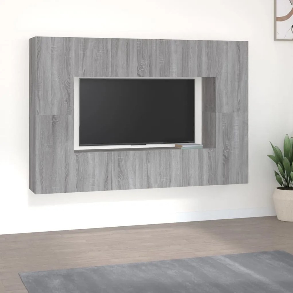 3120252 vidaXL Set dulap TV, 8 piese, gri sonoma, lemn prelucrat