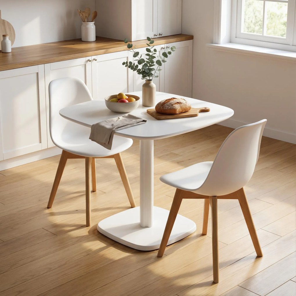 HOMCOM Masă de dining pentru 4 persoane masă de bucătărie pătrată stil modern cu blat aspect lemn, 70 x 70 cm, alb | Aosom Romania