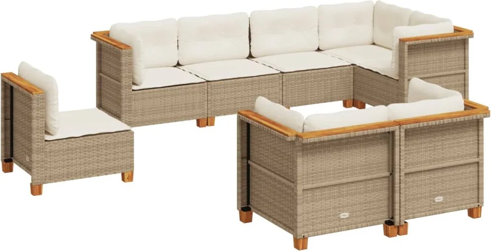vidaXL Set canapele de grădină, 8 piese, cu perne, bej, poliratan