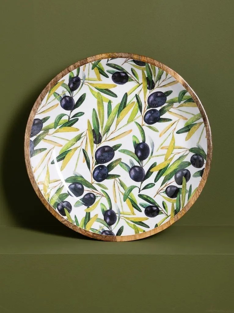 Platou rotund din lemn de mango, Ø38 cm, "Olives"