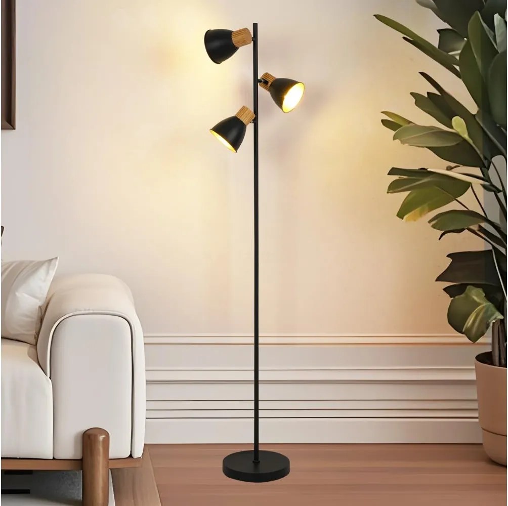 Brilagi - Lampă de podea ODENSE 3xE14/10W/230V lemn/negru