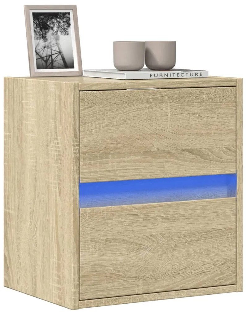 vidaXL Comodă TV de perete cu lumini LED, stejar sonoma, 41x31x45 cm