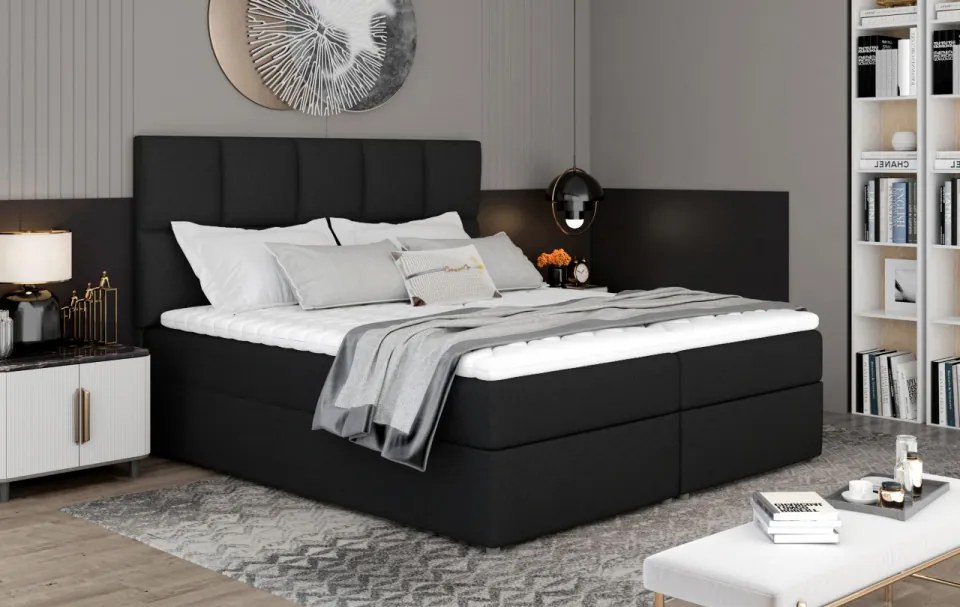 Pat boxspring, tapitat, cu spatiu pentru depozitare, 145x210 cm, Glossy, Eltap (Culoare: Inari 96 / Negru pepit)