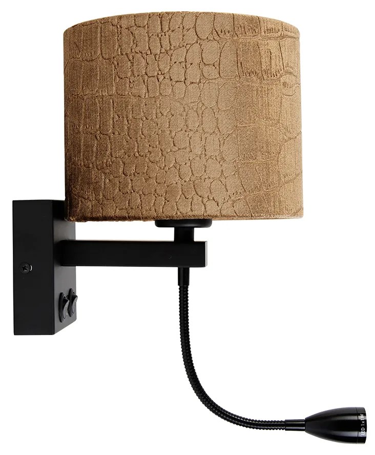 Aplică neagră cu abajur din catifea, design crocodil, 18 cm - Brescia