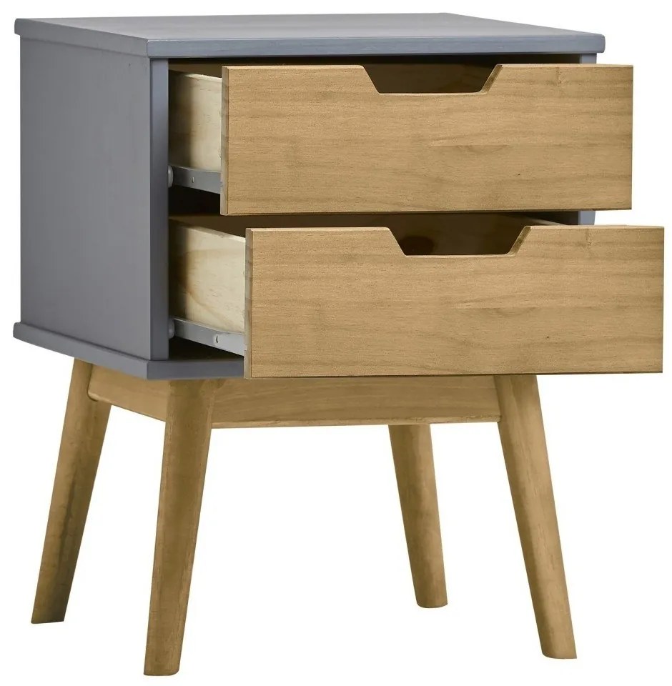 Noptieră din lemn masiv de pin Marckeric Baku, gri-maro