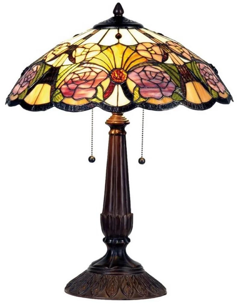 Veioza cu baza din polirasina maro si abajur din sticla Tiffany 44x57 cm