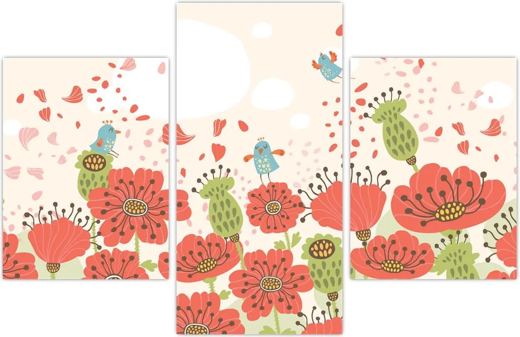 Tablou - Păsări pe o pajiște înflorită (90x60 cm)
