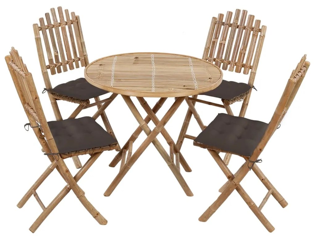 vidaXL Set mobilier de exterior pliabil, cu perne, 5 piese, bambus