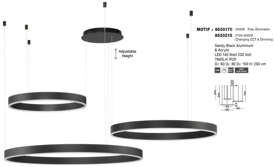 Lustra LED dimabila design circular MOTIF 3 ring negru