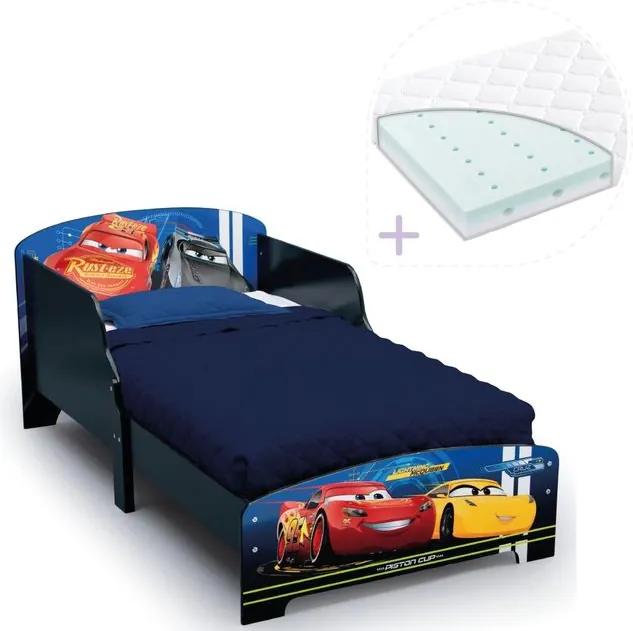 Set pat cu cadru din lemn Disney Cars Team si saltea pentru patut Dreamily - 140 x 70 x 10 cm
