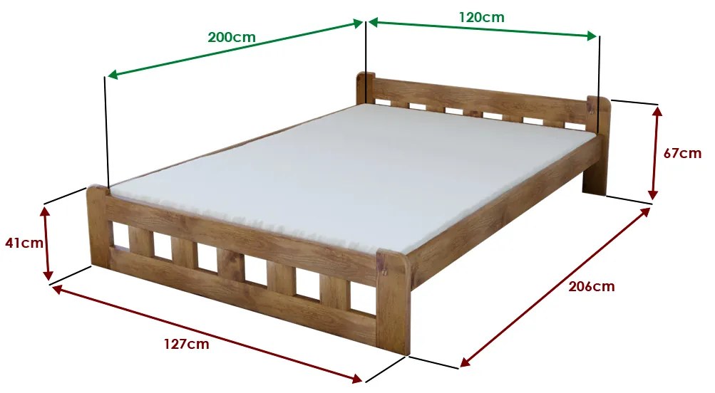Pat inalt Naomi 120 x 200 cm, stejar Saltele: Cu saltele Deluxe 10 cm, Somiera pat: Cu lamele curbate