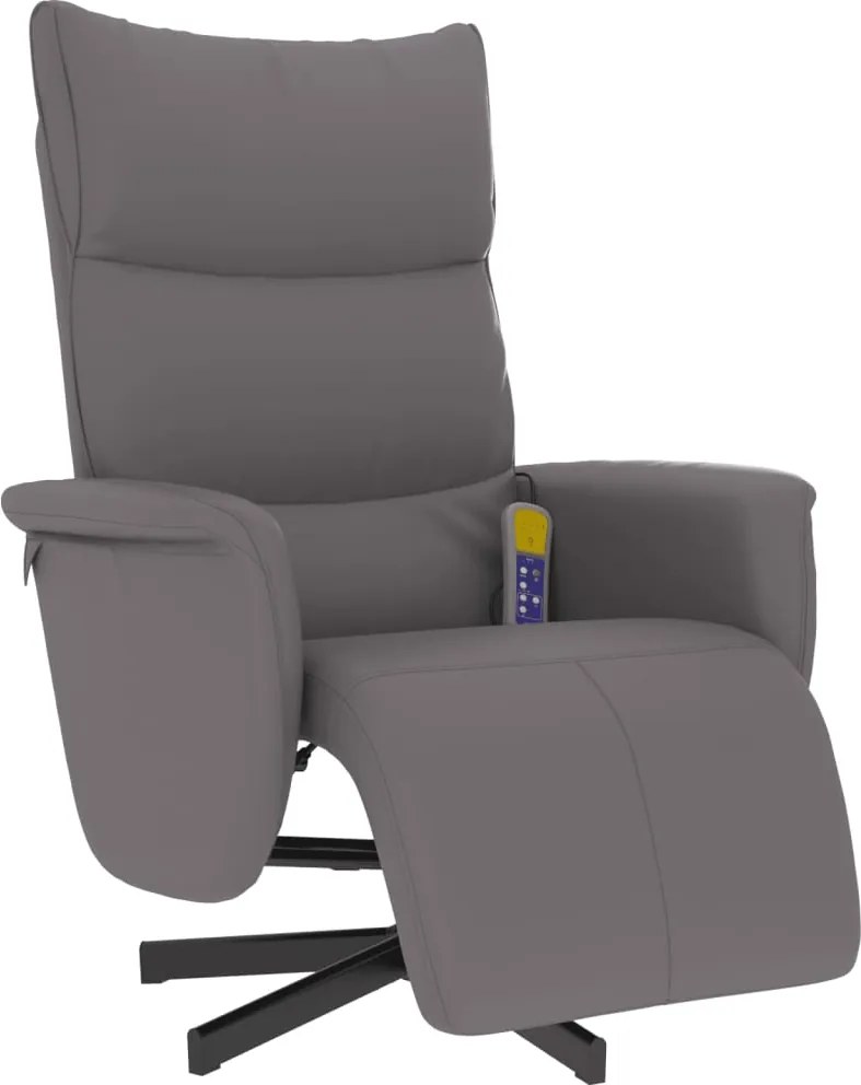 vidaXL Fotoliu de masaj rabatabil, cu taburet, gri, piele ecologică