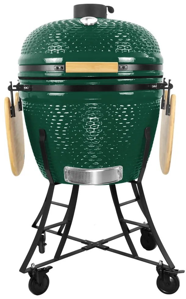 Grătar ceramic pentru cărbuni cu rafturi laterale, grilă de 57 cm