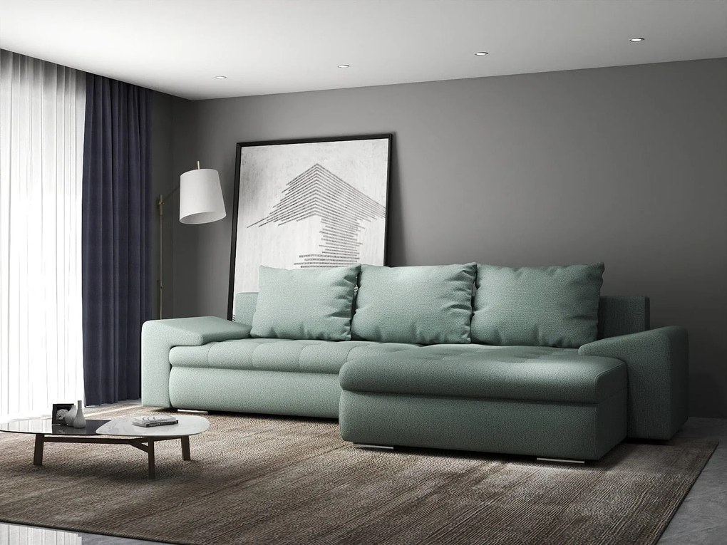 Colțar extensibil dumonde cu ladă de depozitare si sezut confortabil din spuma high-density, Leonardo Enjoy Mint 260x185 cm II