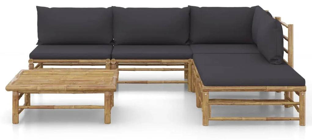 3058236 vidaXL Set mobilier de grădină cu perne gri închis, 6 piese, bambus