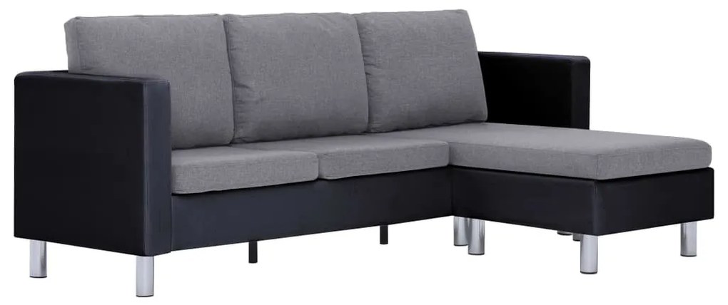 282204 vidaXL Canapea cu 3 locuri cu perne, negru, piele ecologică