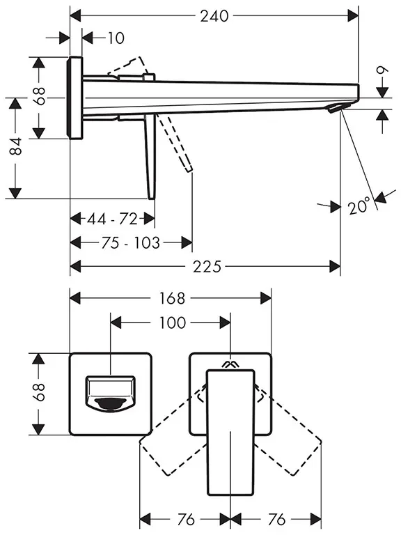 Baterie lavoar cu montaj pe perete, Hansgrohe, Metropol, pipa 22,5 Baterie lavoar cu montaj pe perete, Hansgrohe, Metropol, pipa 22,5