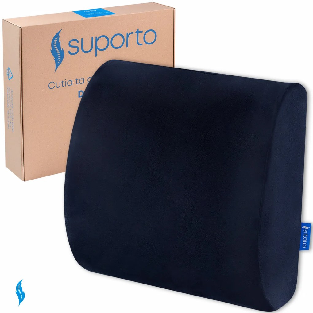 Perna Lombara Suporto Slim, Partenerul ideal pentru un spate drept si fara dureri! Suport lombar pentru scaun auto sau de birou, Culoare Neagra